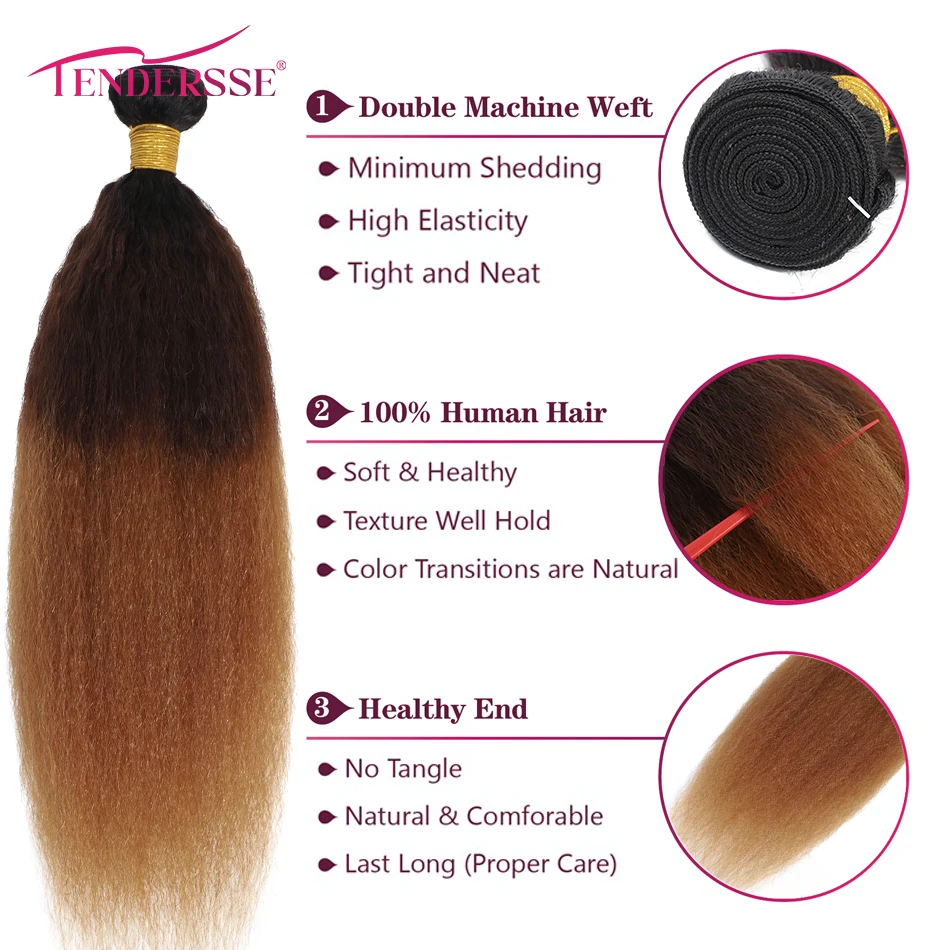 Tendresse-Kinky Straight Extensões de Cabelo para Mulheres Negras, Cabelo Humano, Indian Remy Hair Wave, 3 Pacotes, 10A