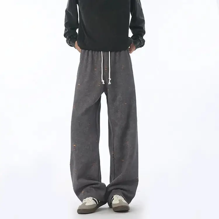 

Синие мужские повседневные брюки Waed, осень-зима, прямые брюки Spor, рваные, широкие брюки, свободный крой, с низкой талией, полиэстер