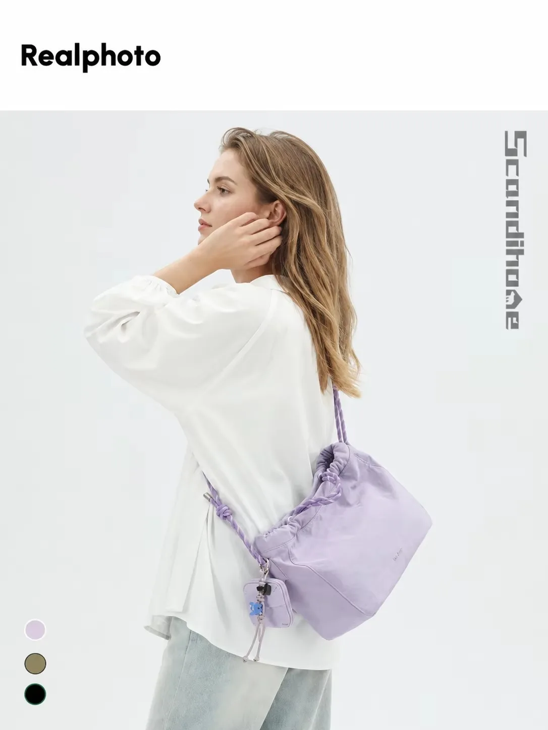 Große Kapazität, Kordelzug-Tragetasche, 9,5 l, leichte Nylon-Handtasche, wasserdichte Damen-Umhängetasche, mehrwegige Umhängetasche – Detail 13