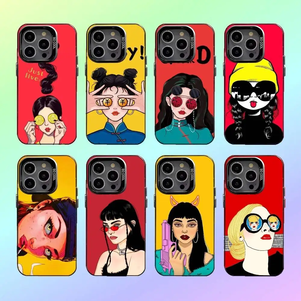 

Colorful character illustrations Phone Case For iPhone17,16,15,14,13,12,11 Plus,Pro Max Colorful Silver Back Phone Case