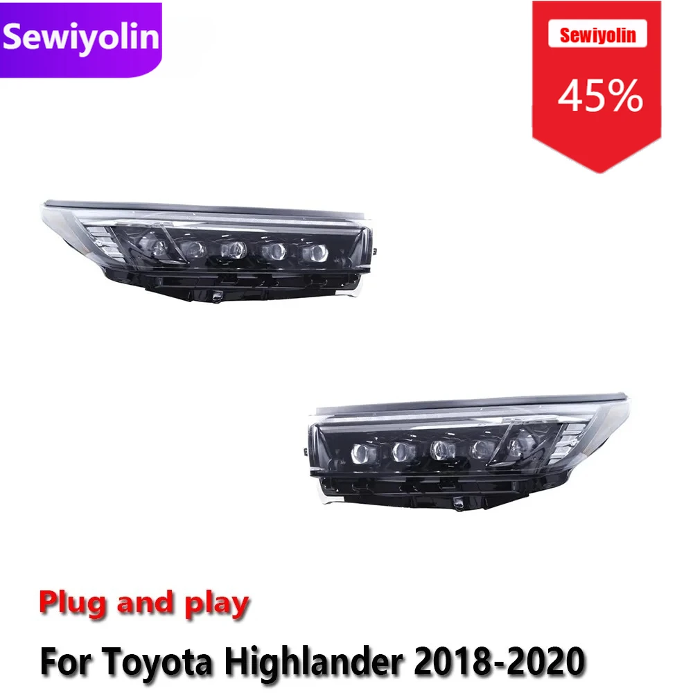 

Автомобильные светодиодные фары DRL в сборе для Toyota Highlander 2018-2020, противотуманные фары DRL, стоп-сигнал поворота Plug and Play