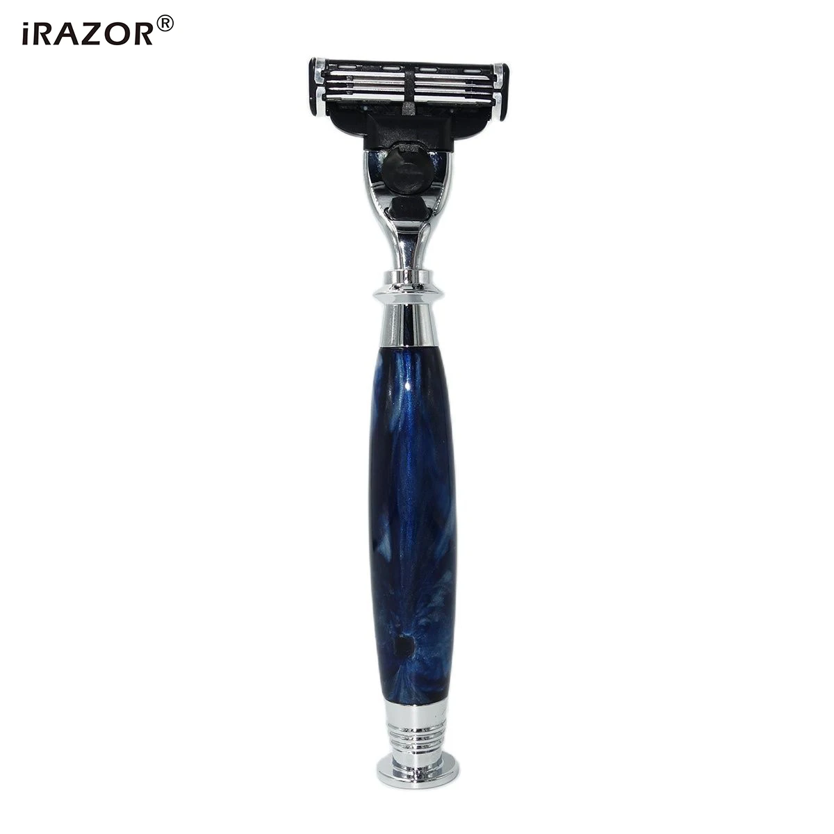 iRAZOR Men 's Manual Mach 3 Safety Razor Wet Beard Body Shaver with New Royal Blue Handle Holder for Husband Father Gift