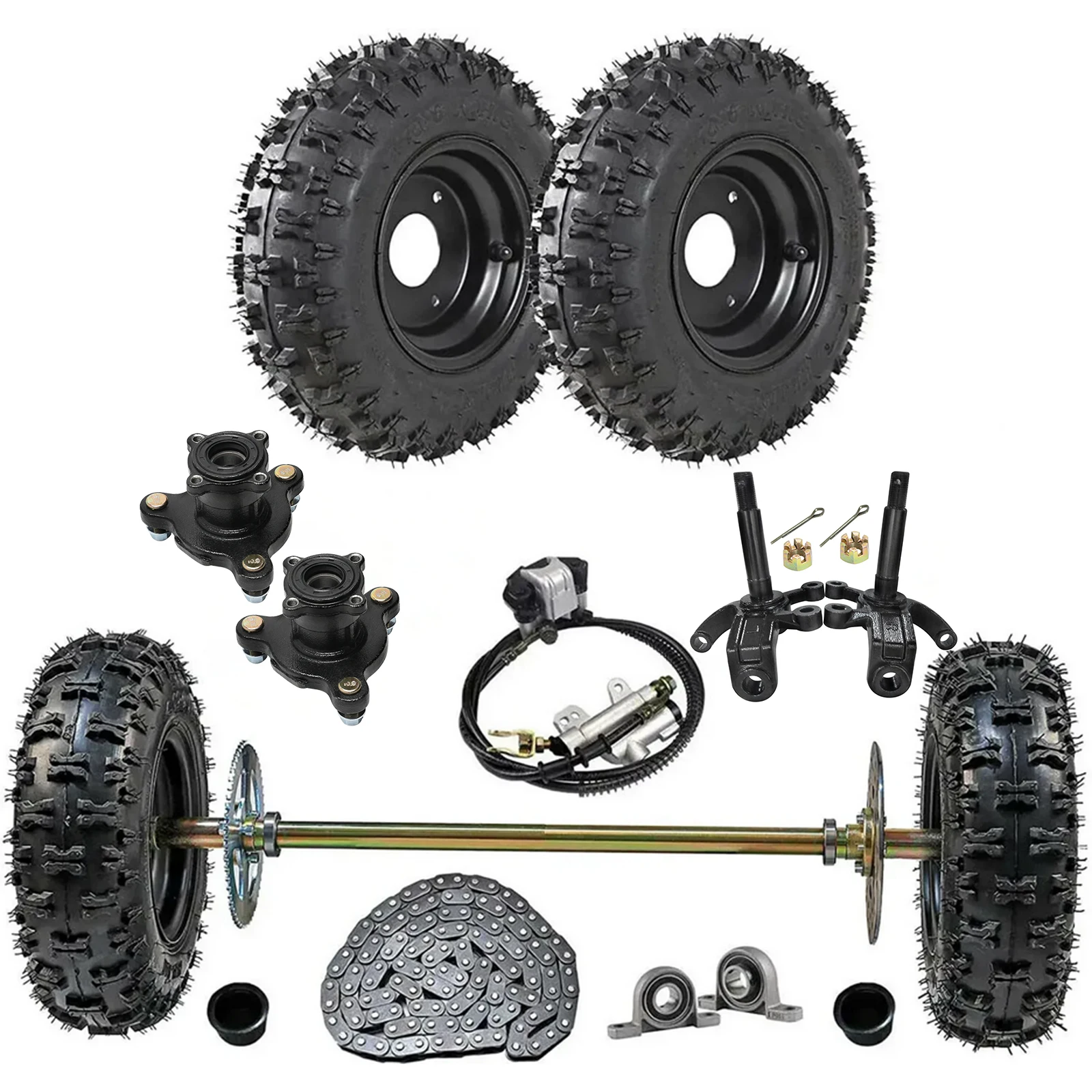 

Full Set 29" Go Kart Trike Rear Axle Kit and 6" Wheels +Sprocket Hub Steering Spindle ATV