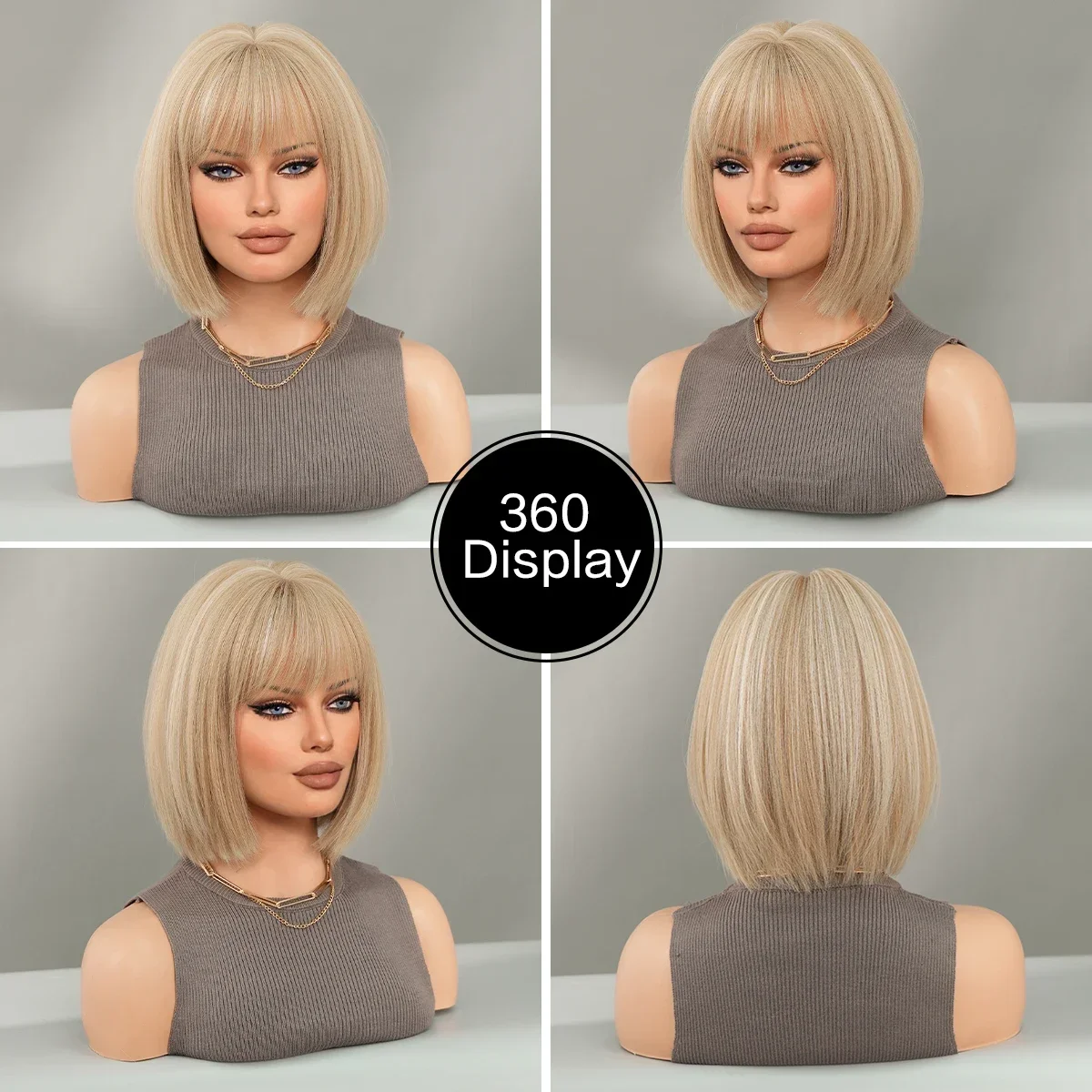 Short Straight Hair Blonde Woman Daily Cosplay Highlight White Bob Synthetic Heat Resistant Wigs