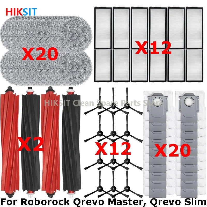 Für Roborock Qrevo Master Qrevo Slim V20 P10S Pro Staubsauger Zubehör Wischmopp Staubsaugerbeutel Haupt- und Seitenbürste Filter Ersatzteile