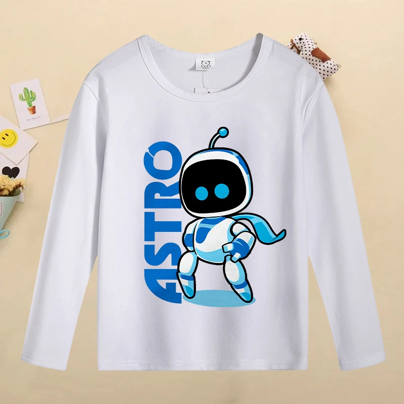 Astro Bot Kids Long-sleeved Tops Cute Cartoon Figure Printed T-shirt Boys Fashion Casual T-shirt Autumn Children\'s Clothing