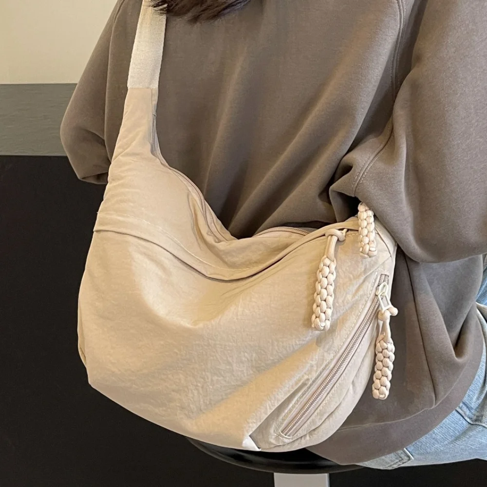 New Fashion Canvas Crossbody Bags Korean Simplified Shoulder Bag Large Capacity Sports Hobos Bag Solid Color Dumpling Bag