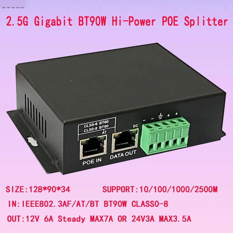 2.5G 1000M Gigabit IEEE802.3 BT HI Power Poe Splitter 72W 48V To Power Over Ethernet For IP Camera/ WIFI6/7/8