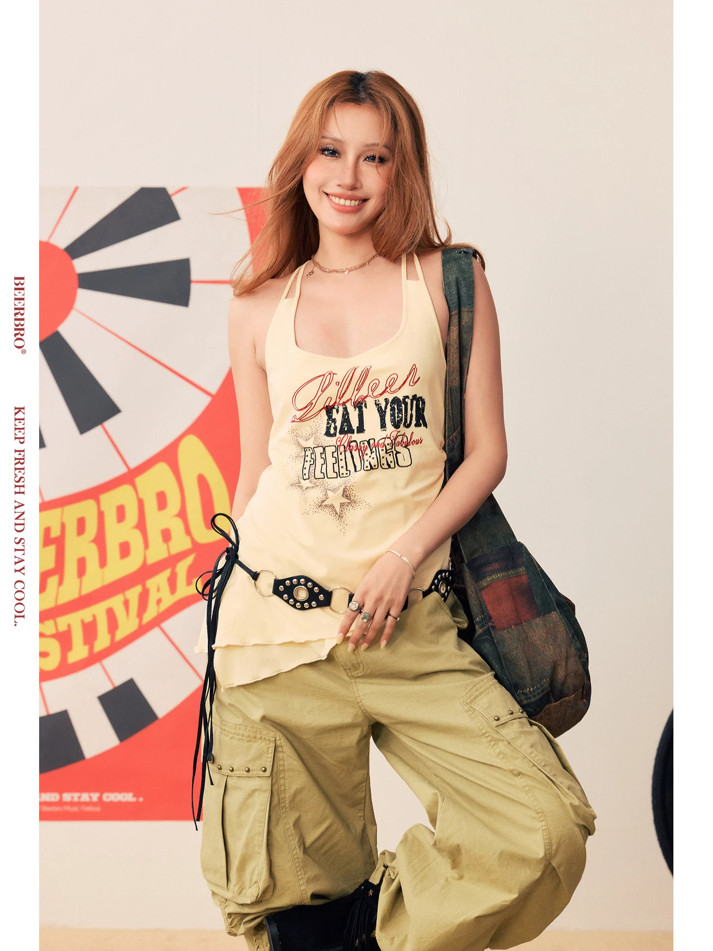 

BeerBro Мягкий и удобный топ-халтер из вискозы в американском стиле с асимметричным подолом для женщин, для летних музыкальных фестивалей и вечеринок