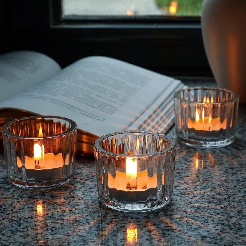 1pcs Candle Holder Cup Vertical Striped Glass Fragrance Candle Vessel For Romantic Candlelight Dinner Home Decoration