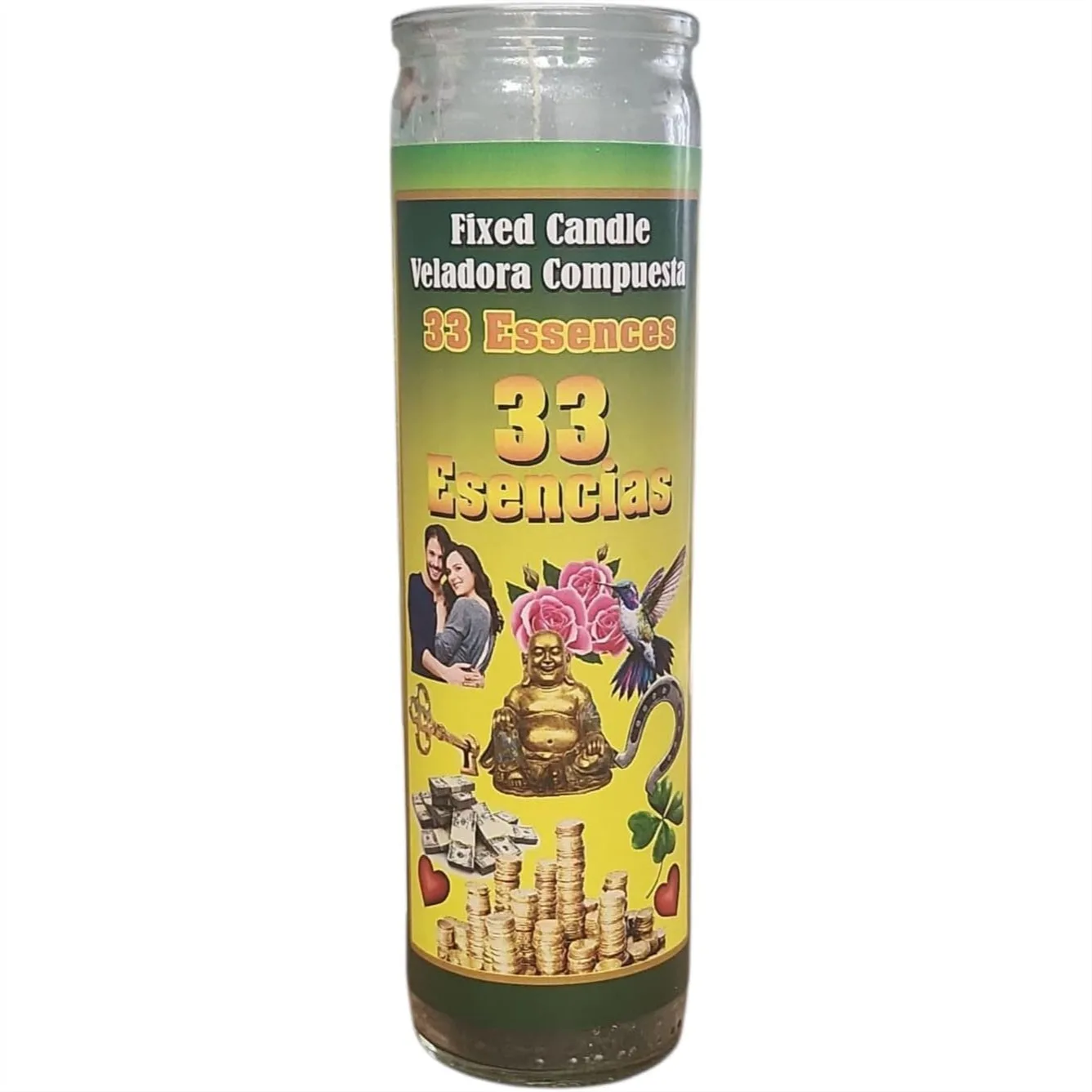 

33 Fixed Candles with Mystical Symbols, Long-Lasting 8-Inch Glass for Spiritual Altars, Prayer Card Included