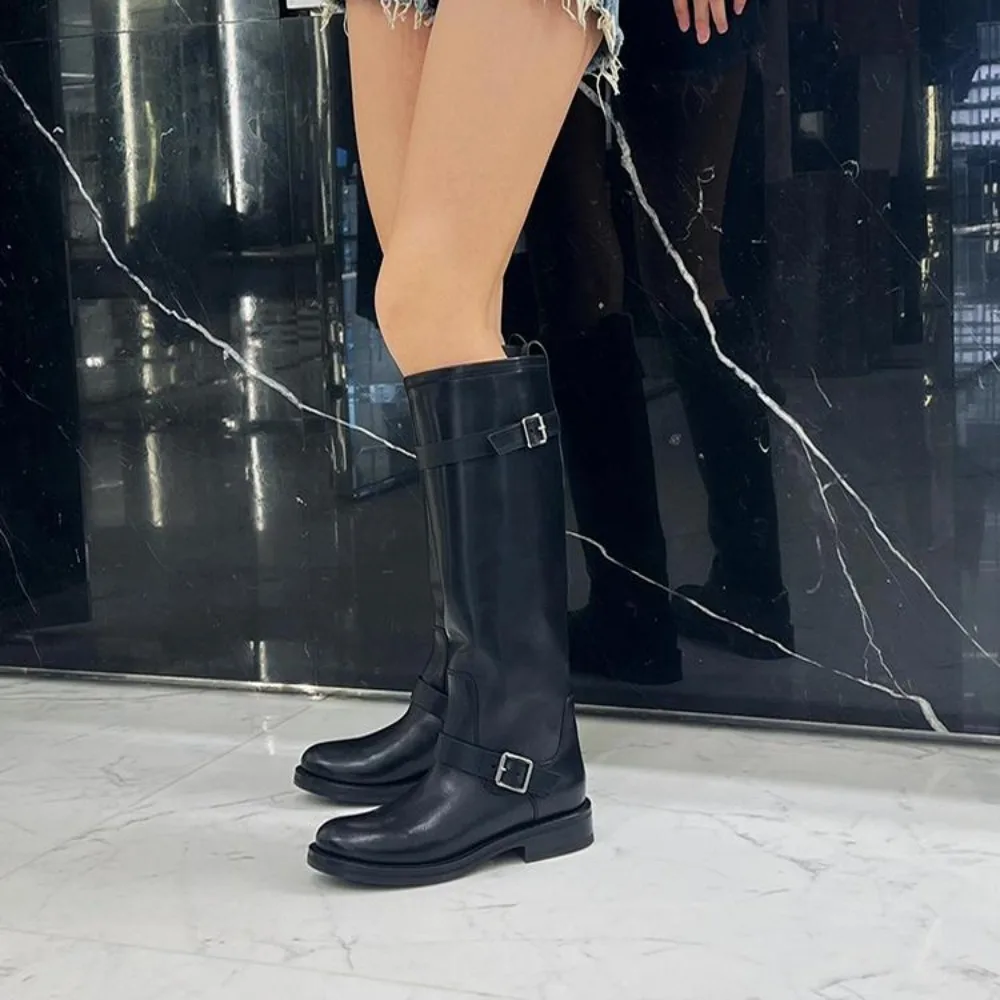 NIGO Women's Belt Buckle Thigh-high Knight Boots Autumn And Winter New Thick With Low Heel Temperament Boots #NGSH1379