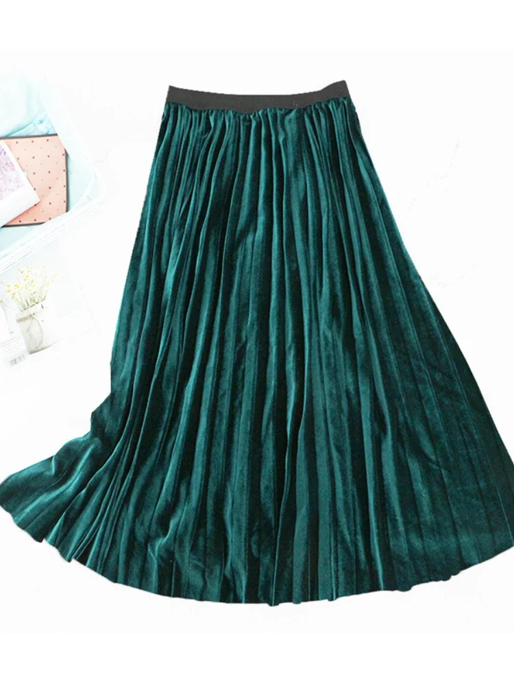 

Бархатная плиссированная юбка с высокой талией, женская повседневная осенне-зимняя корейская модная одежда, плиссированная юбка трапециевидной формы, однотонная, средняя Mujer Faldas