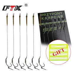 FTK Leader Carp Fishing Hooks Hair Rigs With Line Europe Feeder Group Carp Hook 30-60LB 2/4/6/8# 18.5cm 6-8pcs Accessories