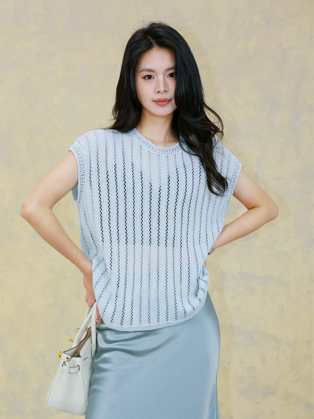 

FuwerStudio Casual Oxygen Feeling Paper Silk Hollow Knitted Sweater Women Summer Loose round Ne Overhead Top