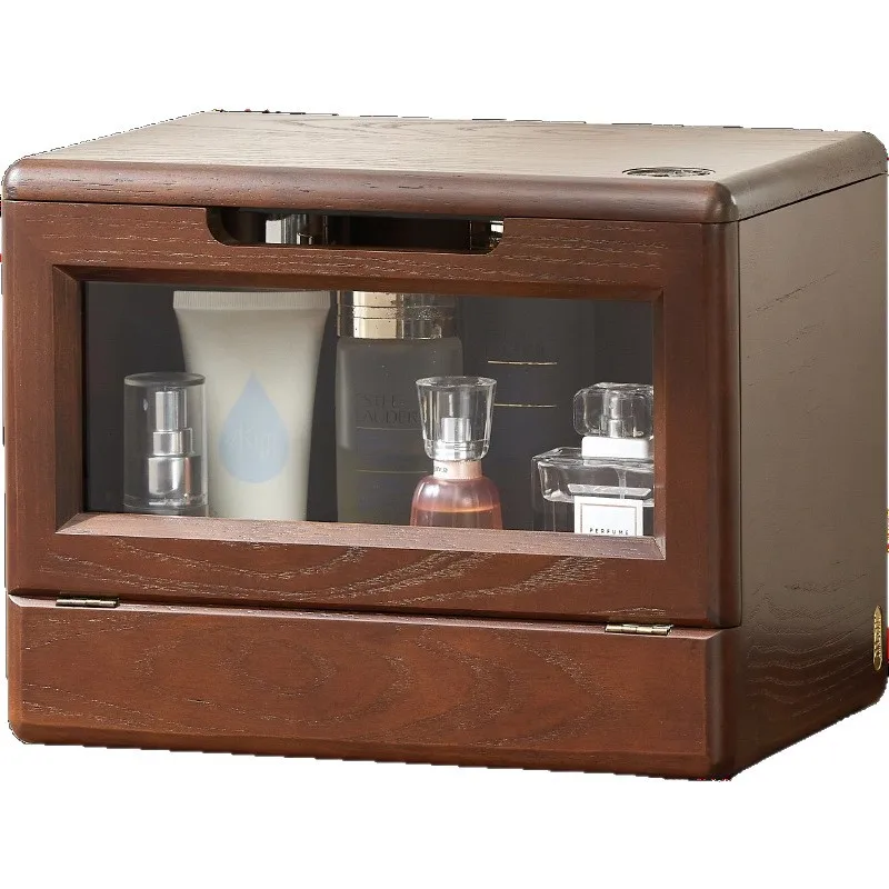 

Storage box, solid wood with mirror integrated wood, desktop, shelf