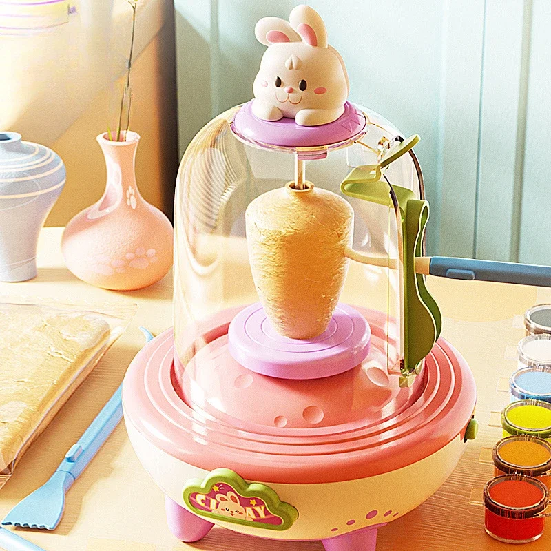 Children Craft Toys Fingertip Electric Pottery Machine DIYHandmade Production Clay Turntable Clay Making Embryo Pulling Machine