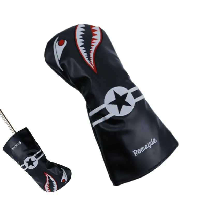 

Golf Headcover Fairway Wood Putter Cover Shark Pattern Putter Cover Black And Red Golf Club With Tags Long Neck Head Covers