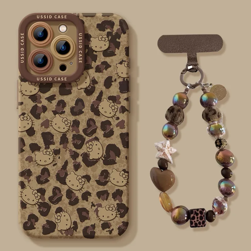 

Printed Leopard Hello Kitty Phone Case for iPhone 17 Pro Max 17 Air 16 Pro 15 Plus 14 13 12 11New Silicone Shockproof Soft Cover