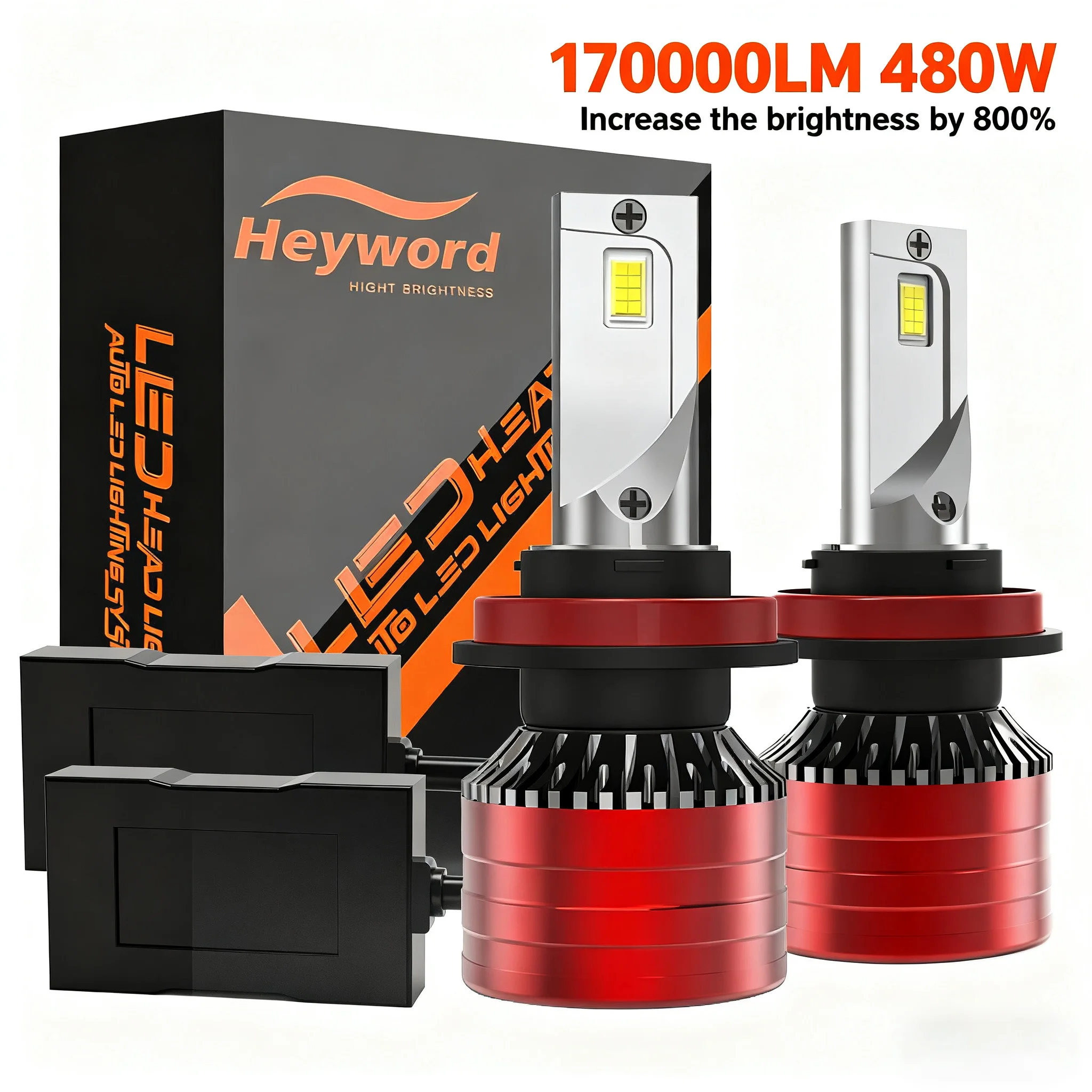 

Светодиодные лампы Heyword 480W 170000LM H7 H11 H4 H1 Canbus, 6000K, LED HB3 9005 HB4 9006 K6C, двойные, 12V, 2 шт.