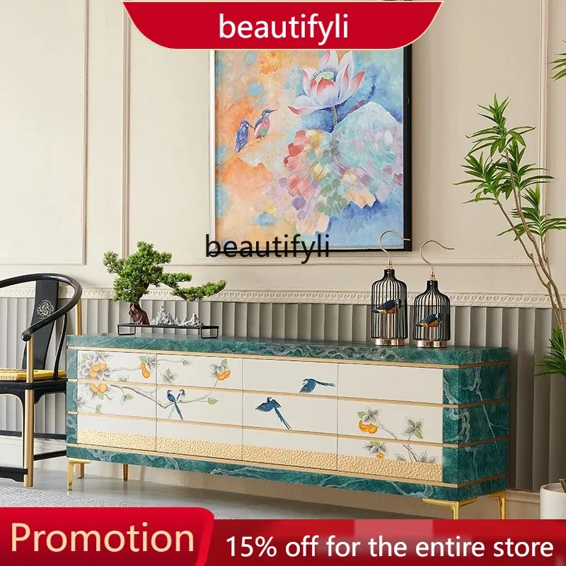 New Modern Light Luxury French Cream Style Painted Everything Goes Well High-End Floor-Standing TV Cabinet for Living Room 4109