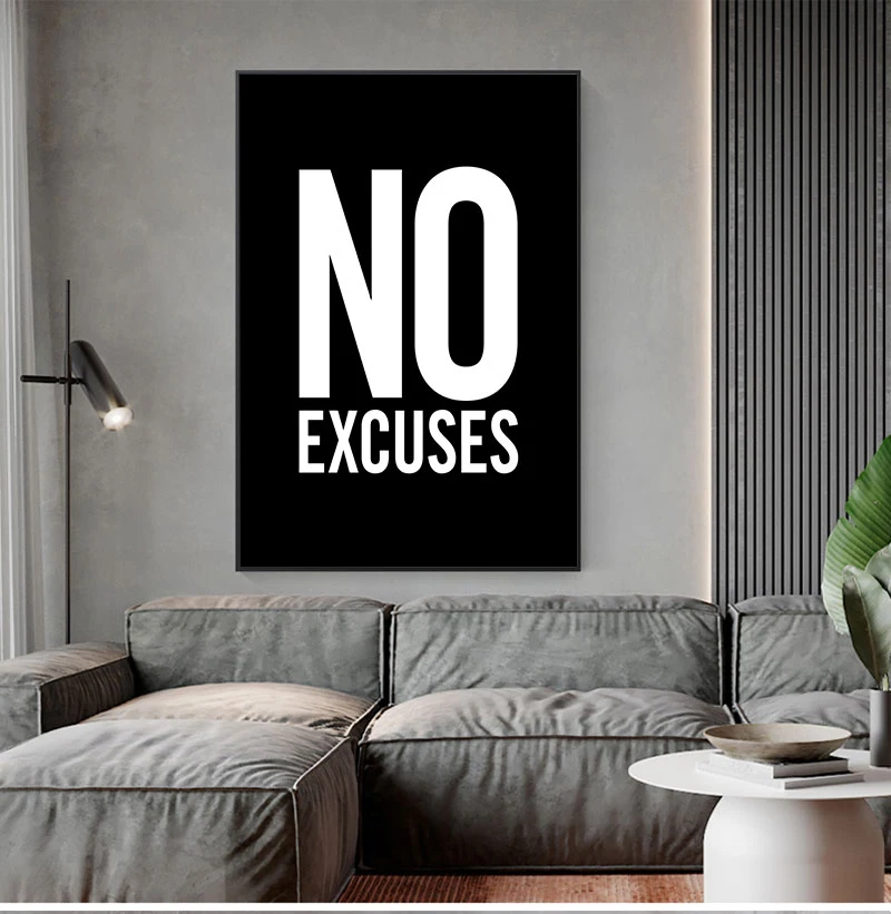 No Excuses Inspirational Quote Fitness Poster Gym Wall Decor , Motivational Art Typography Modern Canvas Painting Decoration