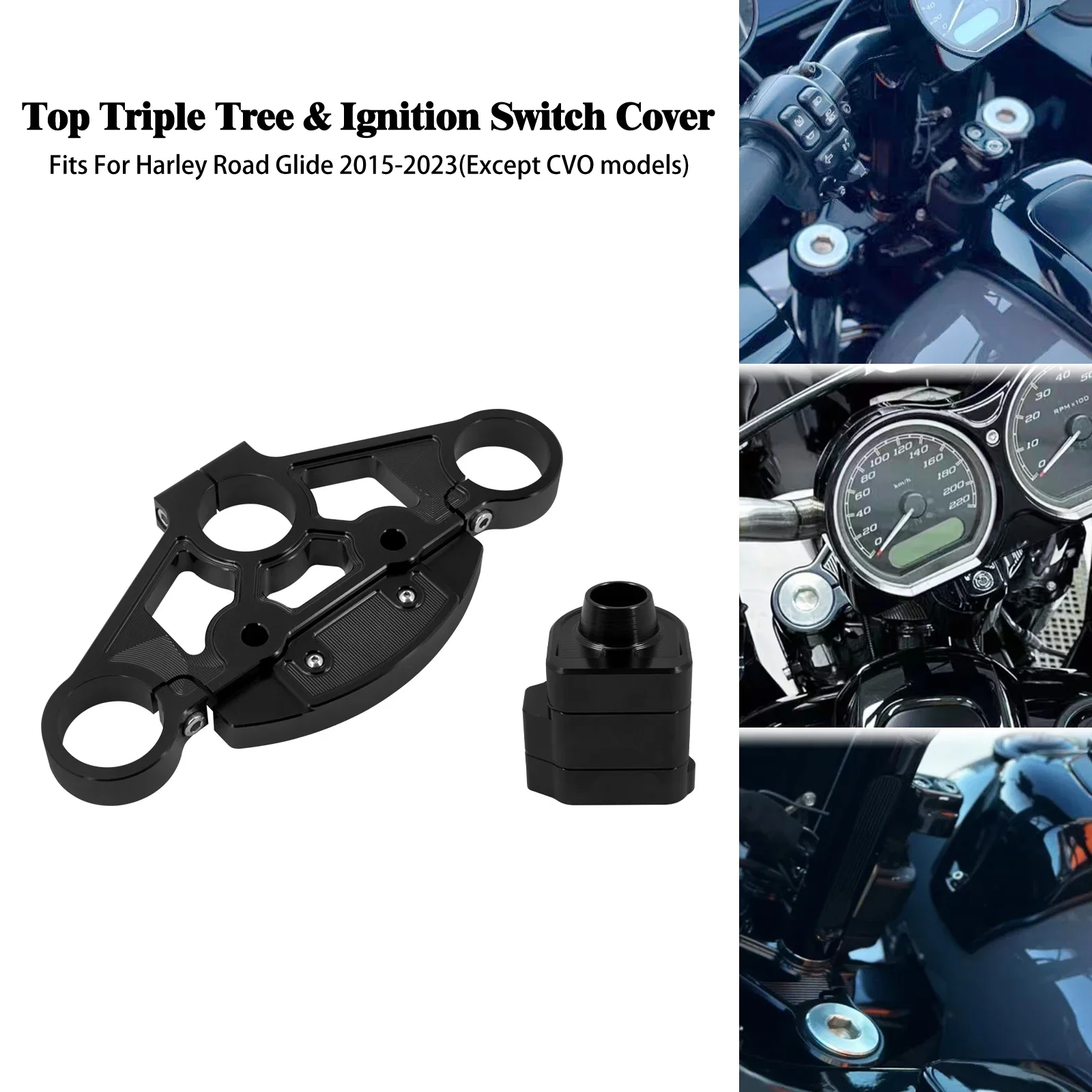 Motorcycle Top Triple Tree Clamp Handlebar Riser Kit + lgnition Switch Cover For Harley Touring Road Glide Special Ultra 2015-Up