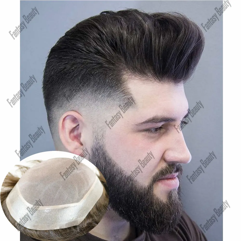 Male Mono&PU Base Toupets Wig Men Capillary Prosthesis 100% Human Hair Durable Toupee Men' s Hair Replacement Breathable System