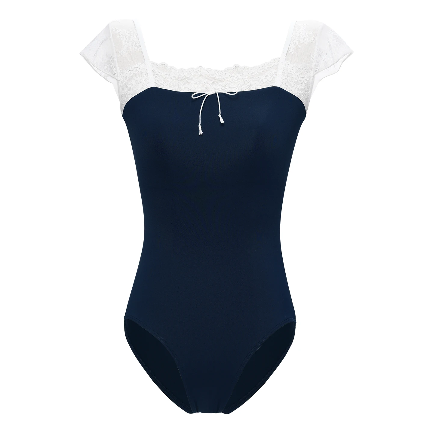 Woman Ballet Leotards Lace Splice Dance Leotards Nylon Short Sleeves Ballet Bodysuit Adult High Stretchy Gymnastics Leotard