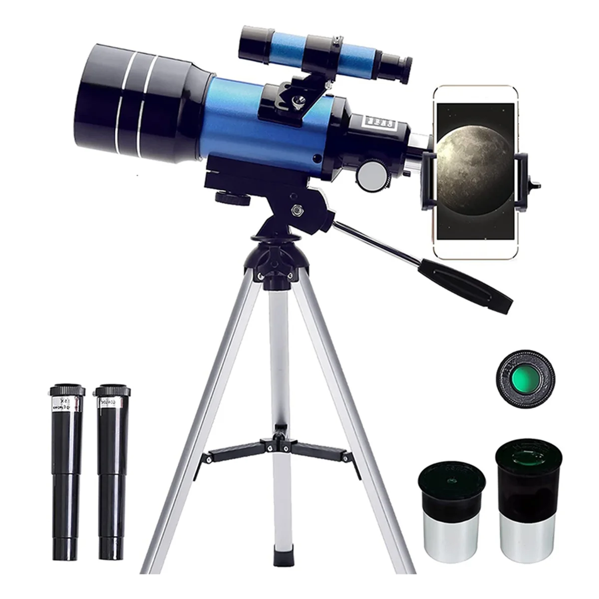 Telescopio superior para adultos y niños, telescopio Refractor portátil con apertura de 70mm (15X-150X) para principiantes, telescopio de viaje de 300mm