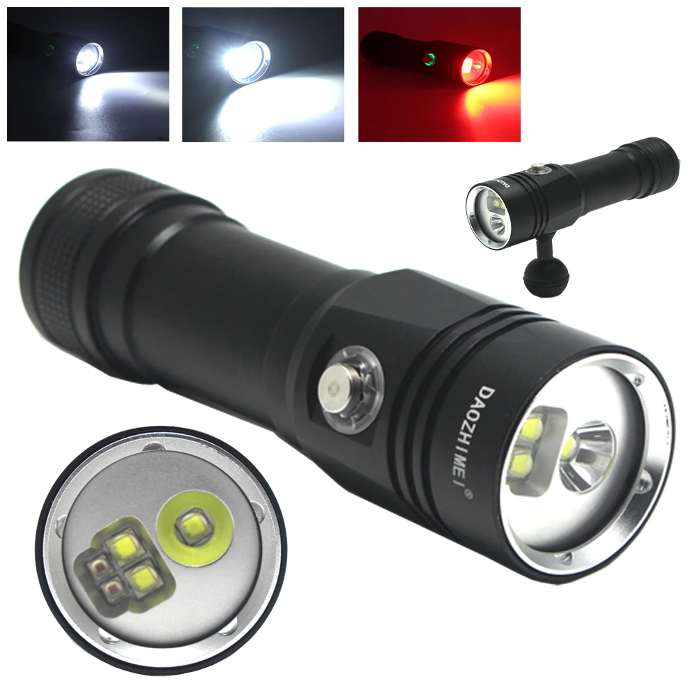 

Outdoor Underwater Photography Light Highlight 3000Lumens White + Red LED Diving Flashlight 100M Waterproof Video Torch