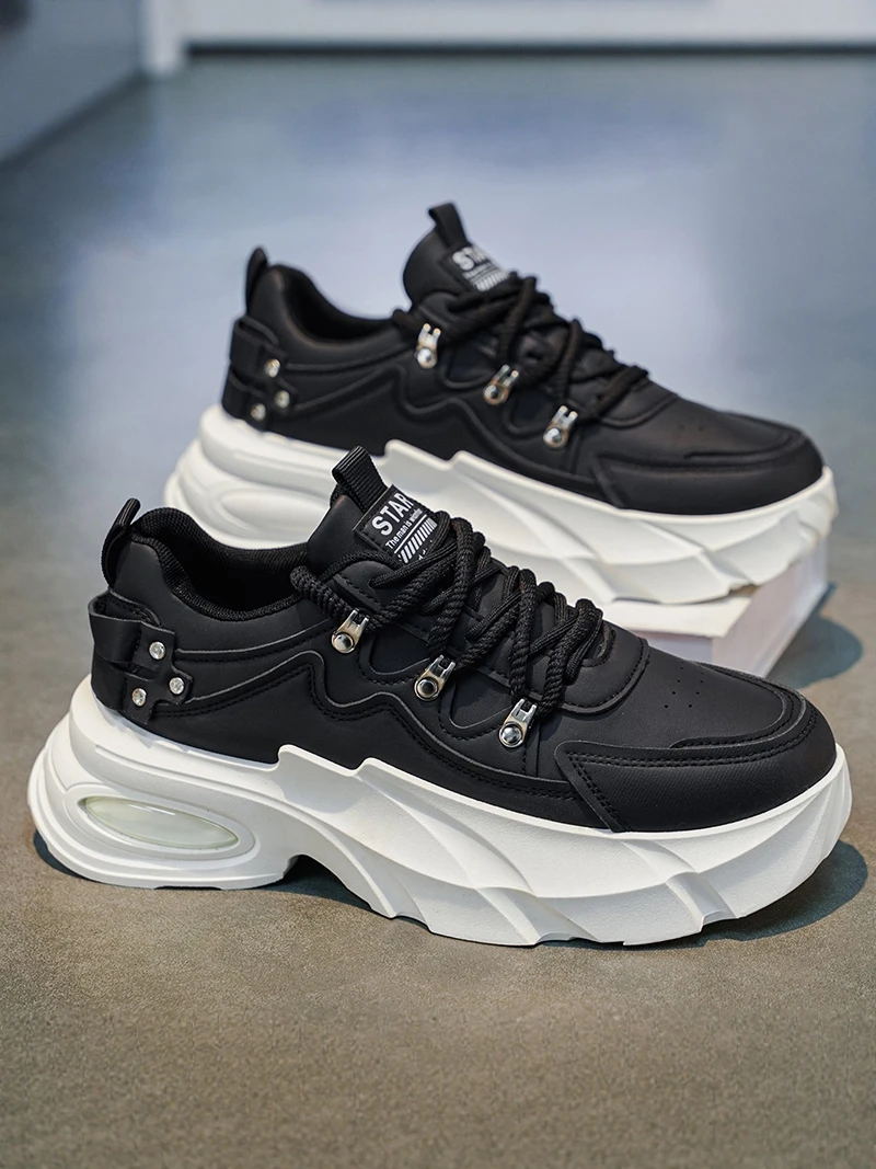 Red Sport Shoes for Men Casual Outdoor Dad Trendy All-Match Autumn New Style Leather Upgraded Version Breathable Mesh Inner