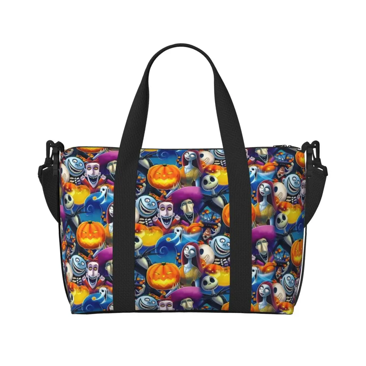 

Custom Jack Skellington Grocery Tote Shopping Bags Women Large Capacity Anime Beach Gym Travel Bags