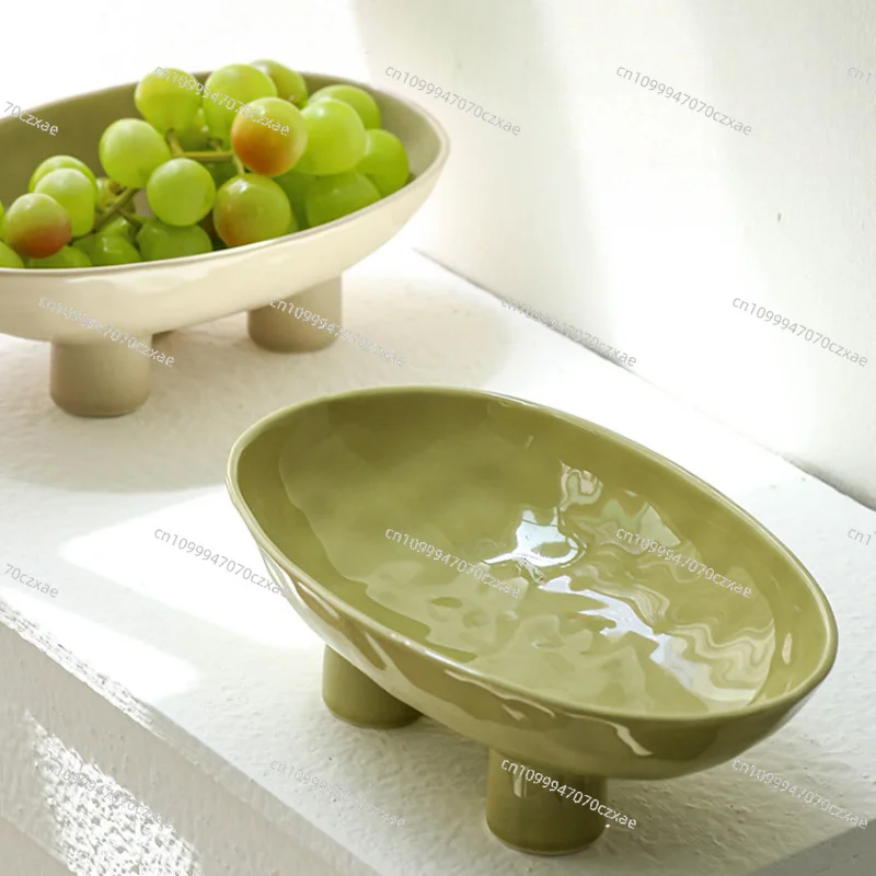 Modern Minimalist Creative Hand Crafted Ceramic Three High Legged Fruit Tray for Home Living Room Tabletop Fruit Candy Tray