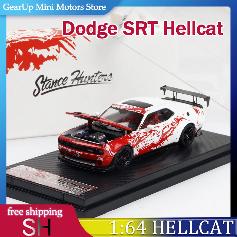 

SH 1:64 Dodge Challenger SRT Hellcat, литая под давлением модель из сплава с открывающимся капюшоном, Коллекционная копия автомобиля Stance Hunters, новые игрушки для автомобилей