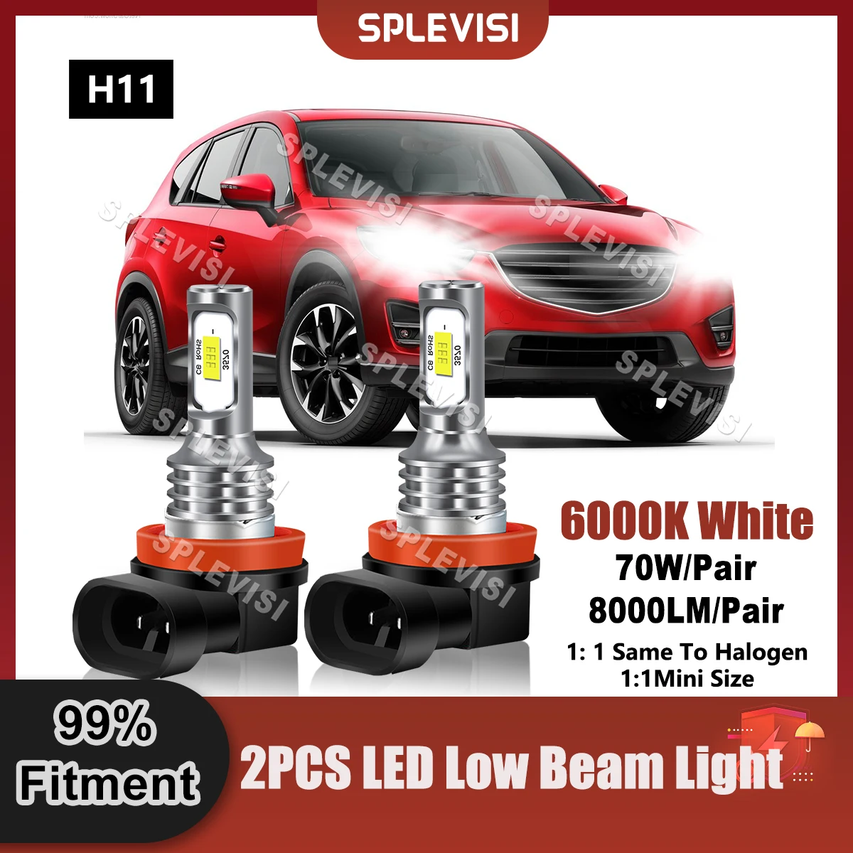 

Plug And Play Pair H11 Bulbs LED Headlight Low Beam 70W 8000LM For Mazda CX-5 2011 2012 2013 2014 2015 2016 Car Lamp