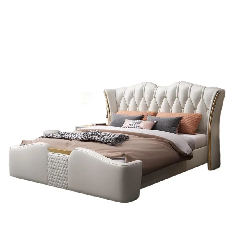 

Light luxury, leather, simple, solid wood bed, master bedroom, double 1.8 meters, storage