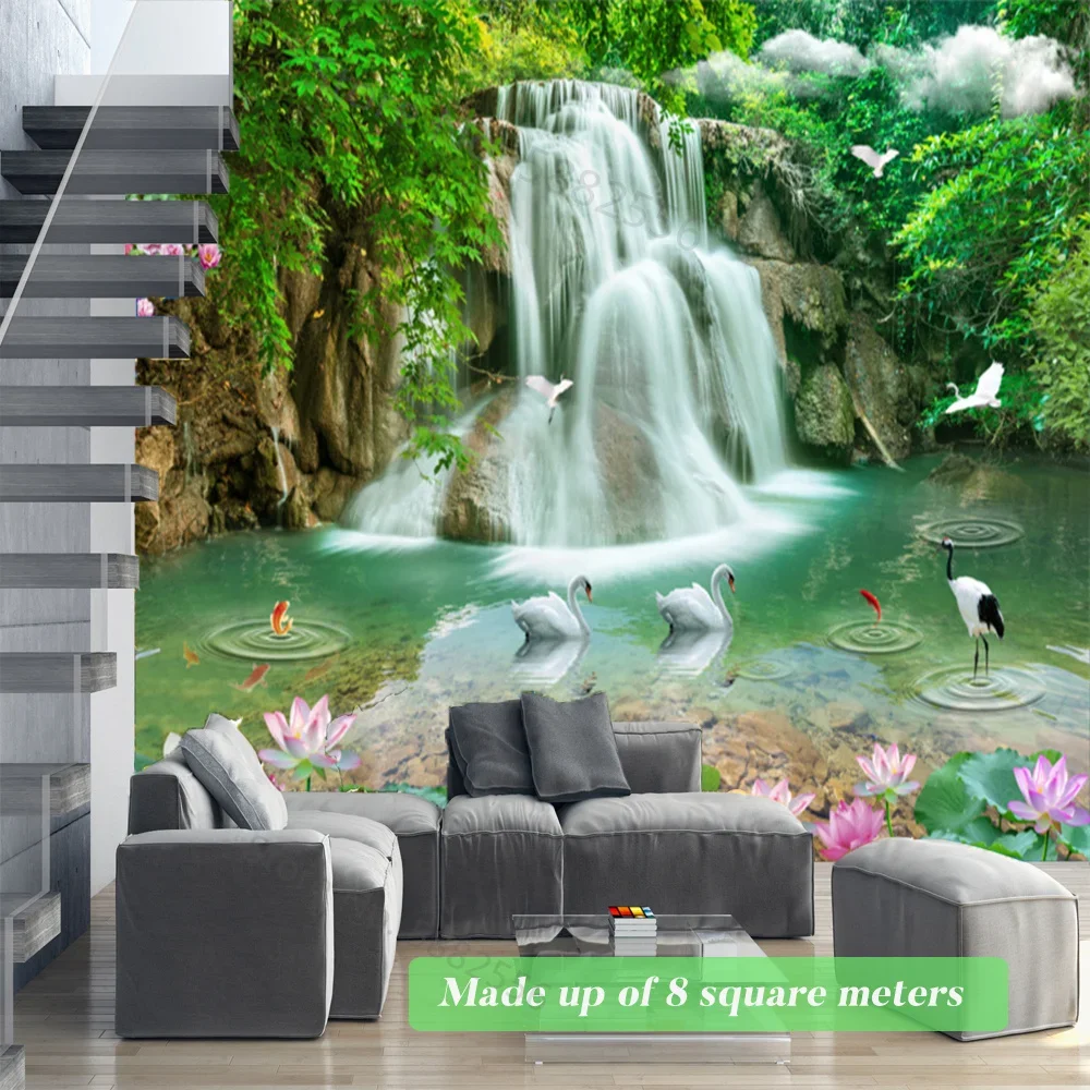 Imagem -02 - Green Mountain Waterfall Custom 3d Wall Mural Papel de Parede Paisagem Natureza Home Decor Foto Papel de Parede para Sala e Quarto