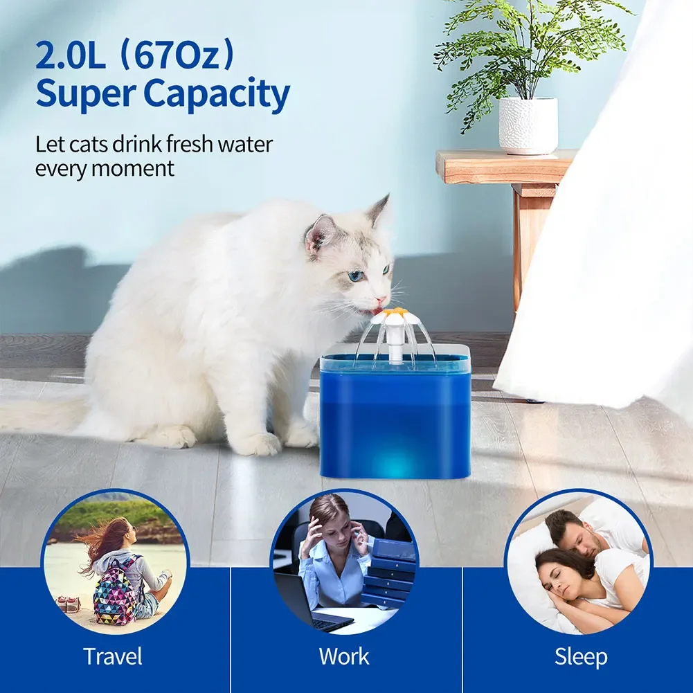 2L Wireless Cat Water Fountain Auto Sensor Drinking Fountain For Cats Drinker Recirculate Filtrin Pet Water Dispenser Accessorie