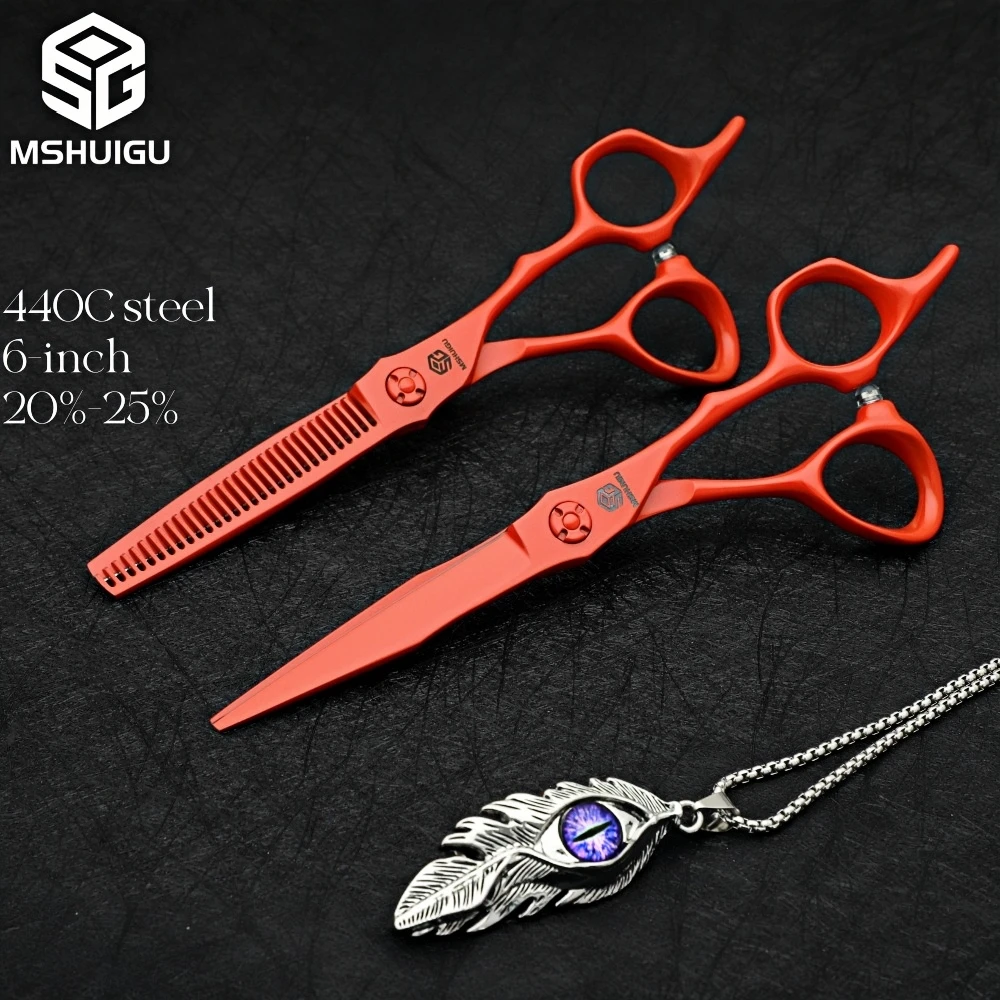 

MSHUIGU 6-дюймовые профессиональные парикмахерские ножницы оранжевого цвета, японская сталь 440C, подходят для дома и салона, парикмахерские с Com