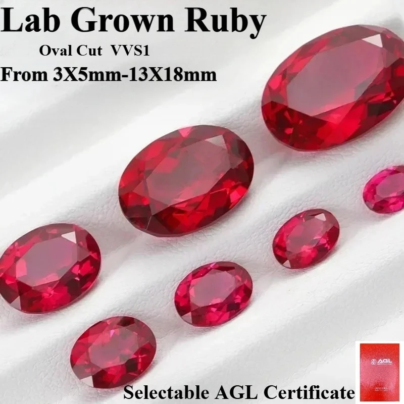 

Lab Grown Ruby Pigeon Blood Red Gemstones Oval Shape Hand-cut Charm Beads for DIY Jewelry Materials Selectable AGL Certificate