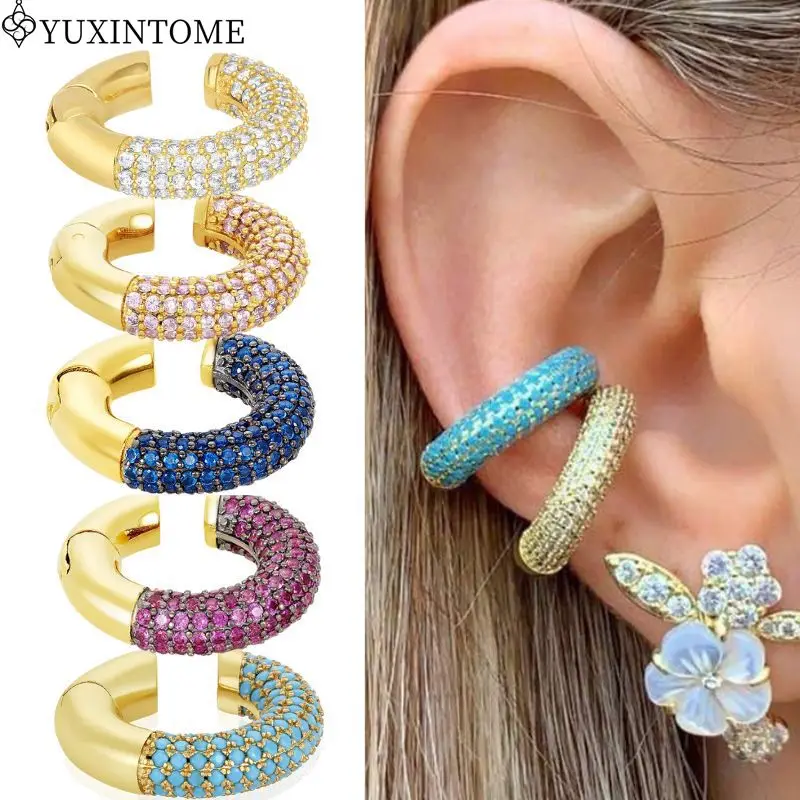 1PC Pave Crystal Ear Cuff Metal Clip Earring For Women Adjustable C-Shape Geometric Without Piercing Earrings Fashion Jewelry