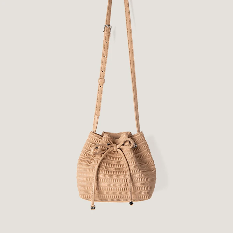 

Fashion Pleated Drawstring Bucket Bags for Women Korean Solid Color Mini Crossbody Bag High-end Lady Handbags