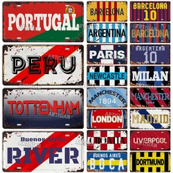 Artisian Vitnage Bayern Newcastle Leverkusen Tottenham Paris Car Plate Mancherster Liverpool Croatia Metal Sign Wall Plaque