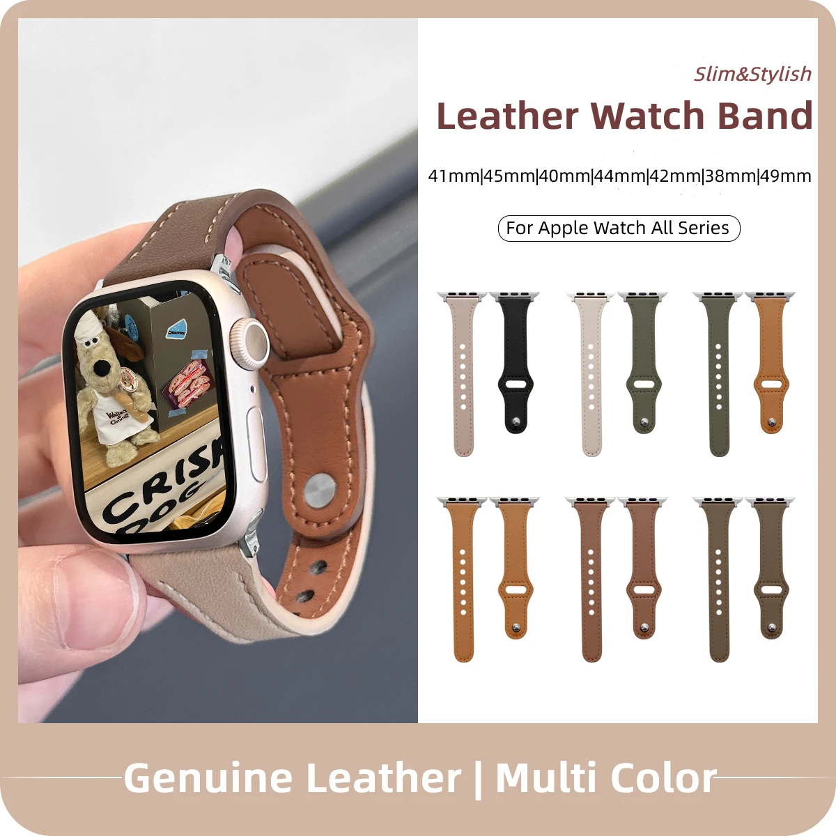 Slim Band For Apple Watch Series 10 42mm 46mm 9 8 7 41/45mm PU Leather Strap 40mm/44mm 38/42mm 49mm Bracelet For iWatch SE 6 5 4