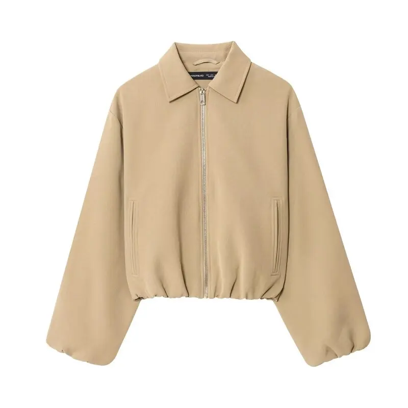 Pure Color Pocket Decorated Zipper Puffy Jacket Outerwear New Fall 2025 Women's Loose Fit Short Coat European Style
