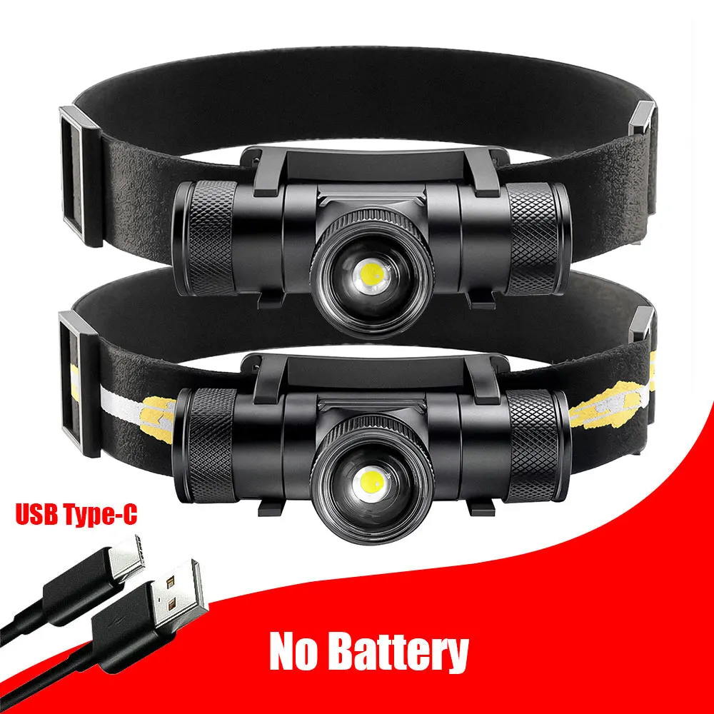 No Battery Focusing 1*LED White Headlamp 1200LM Powerful Type-C Rechargesble Headlight Waterproof Camping Fishing Head Torch