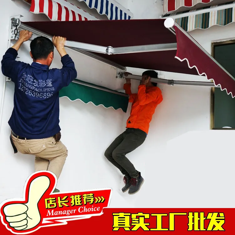 Outdoor stores Aluminum alloy telescopic canopy, hand-cranked canopy Crank arm folding push-pull awning