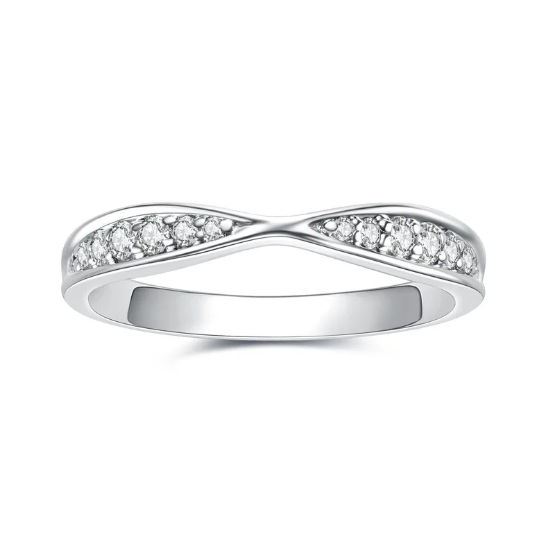 Carnica 1.7mm Stone Real Moissanite Ring Bow for Women 100% S925 Sterling Silver Sparkling Wedding Band Jewelry GRA D Color Gift