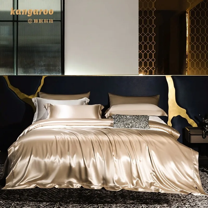 YJQ four-piece silk sheets are light luxury high-end summer ice silk bedding